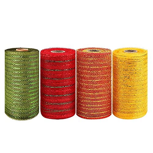 Mesh Ribbon Roll Christmas Deco Mesh Rollen Kränze Dekoration für DIY -Projekt 4Rolls, Deco Ribbon von Yeory