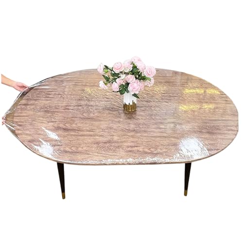 Ovale ausgestattete Tischdecke mit elastischer, wasserdicht öldestender klarer Tischschutzschutz, leicht zu reinigende Kunststofftischdecke für 48 x 68 Zoll Ovaler Tisch, Clear Cover Protector von Yeory