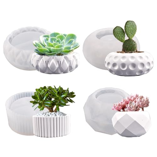 Silikon-Pflanzerform 4PCs Nicht-Stick-Beton-Pflanzerformen 4 verschiedene Form von Yeory