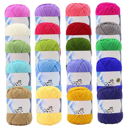 Yeory Baumwollgarn zum Häkeln, 20-teiliges Baumwollgarn-Set, mehrfarbiges Milchbaumwollgarn, Häkelgarn zum Stricken von Yeory
