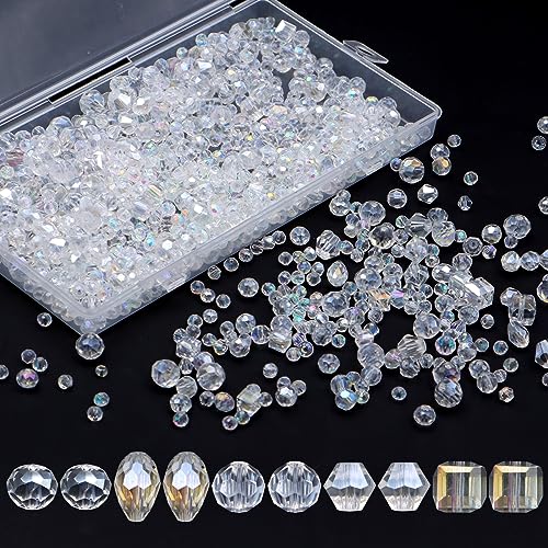 Perlen Zum Auffädeln,900 Stück Transparenz Glasperlen Zum Auffädeln,Kristall Facettierte Glasperlen,Perlen für Schmuckherstellung,Armbänder Selber Machen von Yeria