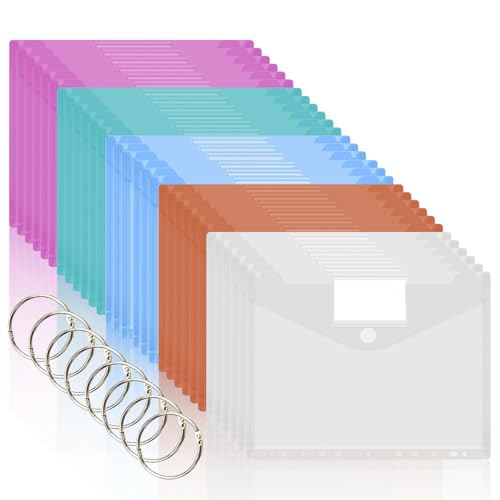 Yeria 30 Stück A4 Dokumententasche mit Loseblattringen & Etikettentasche - Dokumentenmappe A4 zum Abheften mit 11 Lochrand, Transparente Sammelmappe zur Dokumentenorganisation (Farbe Transparent) von Yeria