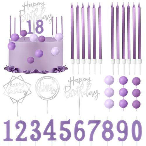 Yerliker 34 Stück Happy Birthday Kuchendekorationen Geburtstagskerzen DIY Kuchendekoration für Männer Frauen Hochzeitstag (lila) von Yerliker