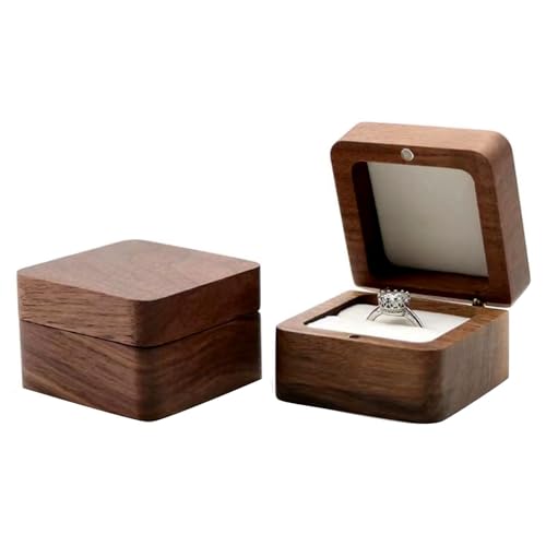Holz Ringschachtel- Massive Walnuss Ringbox- Handgefertigte Ringschatulle Ring Box - Hochwertiges Ringkästchen Für Heiratsantrag, Verlobung Und Hochzeit -Magnetverschluss - 6x5.5x4cm von Yerozhui