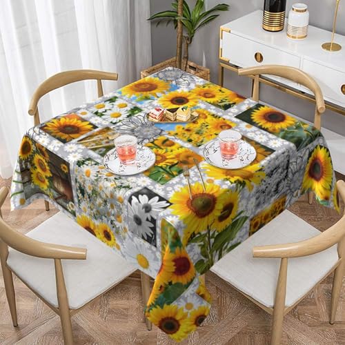 Yesad Quadratische Tischdecke, 137 x 137 cm, Blumenmuster, 152 x 152 cm, waschbare Tischdecke für Party, Restaurant, Picknick, Essen drinnen und draußen, 152,4 x 152,4 cm, Sonnenblume von Yesad