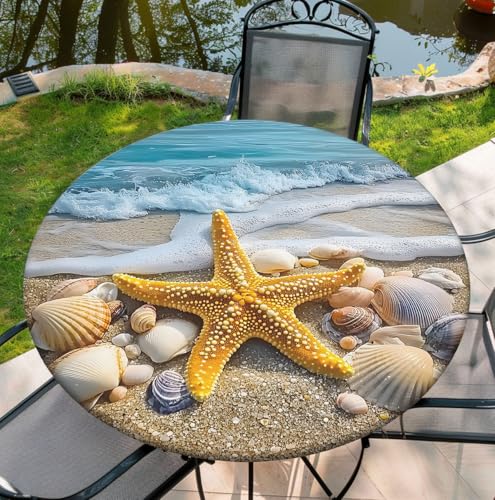 Yesad Runde Tischdecke, für drinnen und draußen, Terrasse, wasserdicht, abwischbar, passend für 96,5 - 106,7 cm große Tische, 111,8 cm, Seastar von Yesad