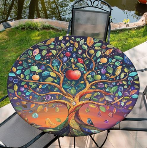 Yesad Runde Tischdecke mit elastischer, wasserdichter Tischdecke für Küche, Party, Picknick, Tischdecke für 106,7 - 116,8 cm große Tische, 121,9 cm, Lebensbaum von Yesad