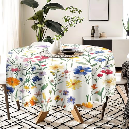 Yesad Tischdecke, rund, 152,4 x 152,4 cm, waschbar, Wildblumen, für Küche, Esszimmer, runde Tische, Wildblume von Yesad