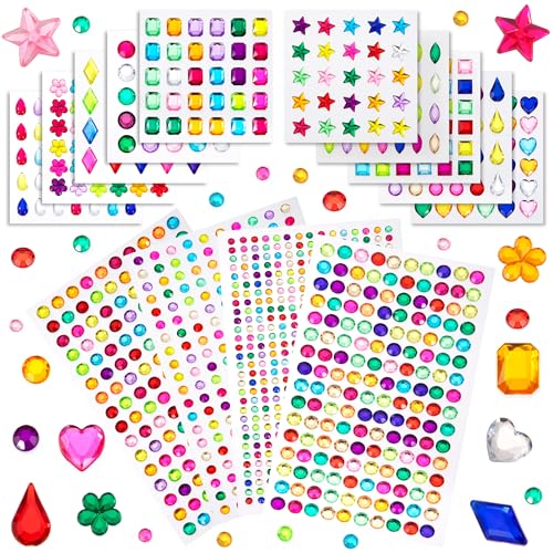 Glitzersteine Selbstklebend Acryl Strasssteine Sticker 1276 Stück für Kinder DIY Handwerk Nägel Grußkarten 14 Blätter von Yesaler