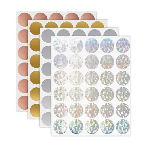 Yesallwas 120 Stück 2.5cm Rubbel Etiketten, Rubbelaufkleber, Rubbellos Aufkleber Gold Silber Rosegold Glänzendes Hologramm für Rubbelkarte Überraschung Valentinstag Hochzeit von Yesallwas
