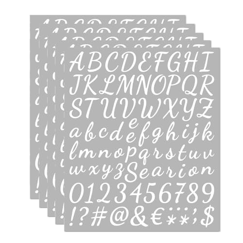 Yesallwas 5 Blätter Selbstklebende Buchstaben Aufkleber Vinyl Klebebuchstaben Wetterfest Alphabet Aufkleber Selbstklebende Buchstaben Nummern Aufkleber für DIY Scrapbook Grußkarte (weiß) von Yesallwas