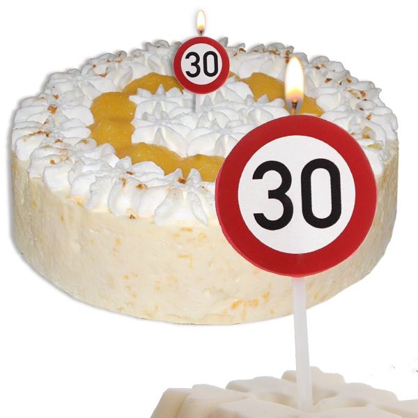 Mini Kerze Zahl 30, Geburtstagskerze als Straßenschild für Tortendeko 2cm von Yesbox GmbH