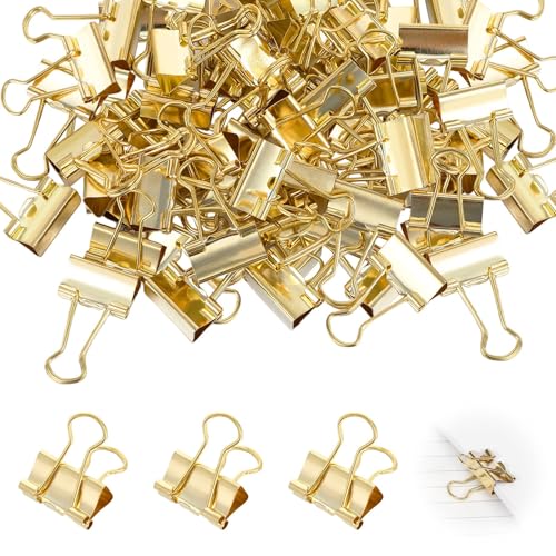 80 Stück Foldback Klammern Metall Binder Clips, Foldback Klammern 19mm (0.75 Inch) Vielzweckklammern stabile und wiederverwendbare für Büro Schule Papierklammern Dokumente (Gold) von Yestree