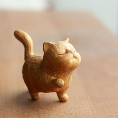 Yestree Tiny Cute Wooden Cat, Kleine Süße Hölz Katze, Niedliche Katze Figur Katze Ornament, Katze Holzfigur Tier Süßes Handgefertigte Wohnkultur (A) von Yestree