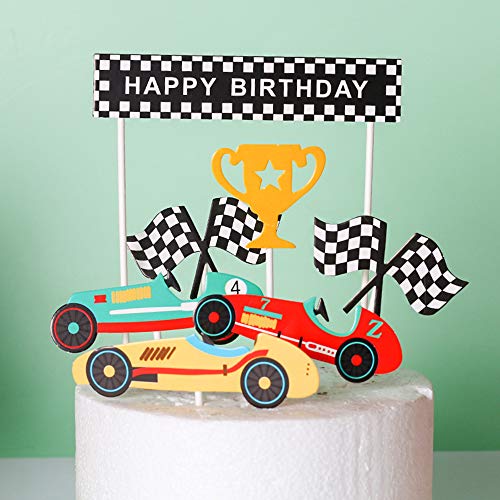 Yetxel Kuchendekoration "Happy Birthday", Rennthema, Geburtstagsparty, Kuchendekorationen für Jungen, Mädchen, Rennliebhaber, Geburtstagsparty-Dekorationen (6 Stück) von Yetxel