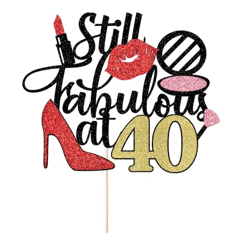 Yetxel Tortenaufsatz mit Aufschrift "Still Fabulous at 40", kosmetische High Heels, zum 40. Geburtstag, Jahrestag, Hochzeit, Party, Feier, Kuchendekoration, 40 Stück von Yetxel