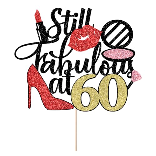 Yetxel Tortenaufsatz mit Aufschrift "Still Fabulous at 60", kosmetische High Heels zum 60. Geburtstag, Jahrestag, Hochzeit, Party, Feier, Kuchendekoration (60) von Yetxel