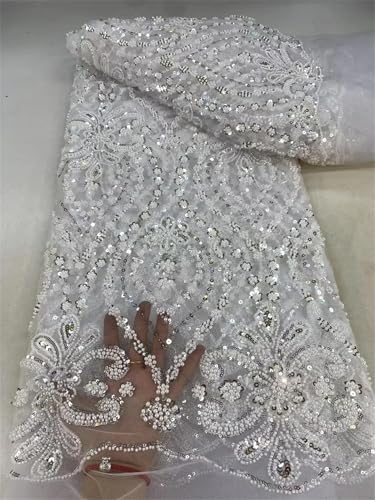 Afrikanischer Pailletten-Spitzenstoff, Spitzenstickerei, Perlen-Netzstoff, 4,5 m, für Hochzeitsparty-Kleid von Yeuyyben