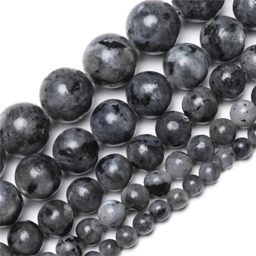 Runde Perlen aus Naturstein, schwarzer Labradorit, für Schmuckherstellung, Strang, 38,1 cm, DIY-Armband, Halskette, 4–12 mm von Yeuyyben