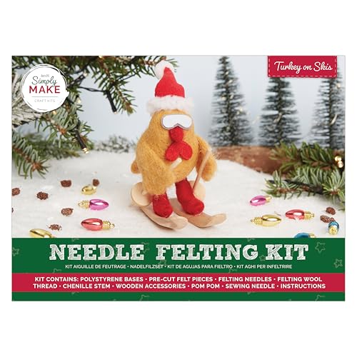 Simply Make Nadelfilz Kit Weihnachten Truthahn auf Skiern, einschließlich Wolle, Nadeln, Werkzeuge, Anfänger, Nadelfilz Bastelsets, Starter Hobby Handwerk, Dekoration, Geschenk, Hobbys für Bastler von Yeuyyben