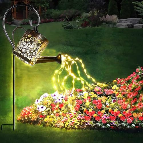 Solar Gießkanne mit Lichterkette Gartendeko für draußen,LED wasserdichte Solar String Lichter, Metall Vintage Märchen Lichter, Solar Laterne für draußen für Rasen Yard Pfad (mit Schäferhaken) von Yevheniy