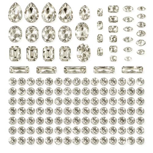 240 PCS Strasssteine zum Aufnähen Schmucksteine Diamant Glas Kristall Strass, Weiß, Kristall Schmucksteine für DIY-Kleidung, Brautschuhe, Handtaschen und kreative Bastelprojekte von Yewseas