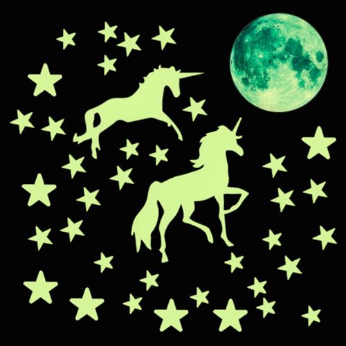 Leuchtsterne Wandtattoo Einhorn Kinderzimmer Mädchen Leuchtsticker, Selbstklebende Einhorn Und Sternen Deko Für Mädchenzimmer Und Babyzimmer, Glow-In-The-Dark Aufkleber, Geschenk Für Kinder Leuchtsterne Wandtattoo Einhorn Kinderzimmer Mädchen Leuchtsticker, Selbstklebende Einhorn Und Sternen Deko Für Mädchenzimmer Und Babyzimmer, Glow-In-The-Dark Aufkleber, Geschenk Für Kinder von Yewseas
