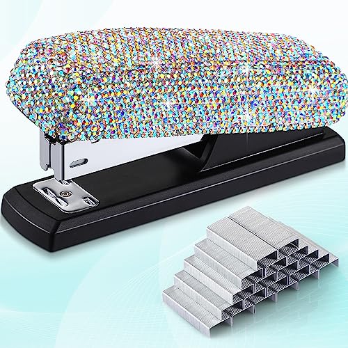 Bling Crystal Stapler Gift Sparkly Diamond Stapler for Desk Handmade Clay Rhinestone Machine Cute Stapler Pretty Office Stationery Kit Stylish Accessory for Girl Women Lady Christmas (AB Color) von Yexiya