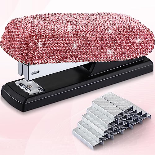 Bling Crystal Stapler Gifts Handmade Diamond Stapler Clay Rhinestone Machine Cute Staplers Pretty Office Stationery Kit Stylish Desk Accessory for Girls Women (Pink) von Yexiya