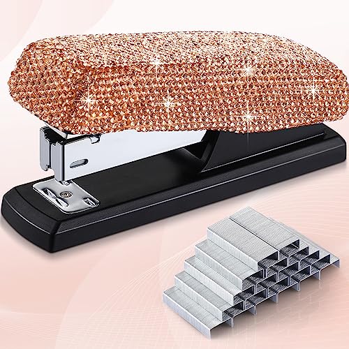 Bling Crystal Stapler Gifts Handmade Diamond Stapler Clay Rhinestones Machine Cute Staplers Pretty Office Stationery Kit Stylish Desk Accessory for Girls Women (Champagne Gold) von Yexiya