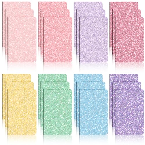 Yexiya 24 Pack Glitter Notebooks Bulk 8.3x5.5 Inch Glitter Lined Paper Journals Pack, 60 Pages 30 Sheets A5 Size Travel Writing Notebooks for Teens Women Writing Note Taking Office Gifts von Yexiya