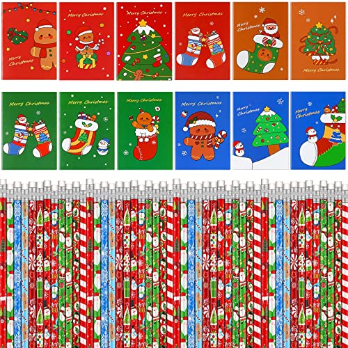Yexiya Weihnachts-Notizbücher und Bleistifte, Großpackung mit kleinen Notizbüchern, Mini-Notizblock, Schneemann, Weihnachtsmann, Bleistifte für Weihnachten, Party, Gastgeschenk, Geschenk, 72 Stück von Yexiya