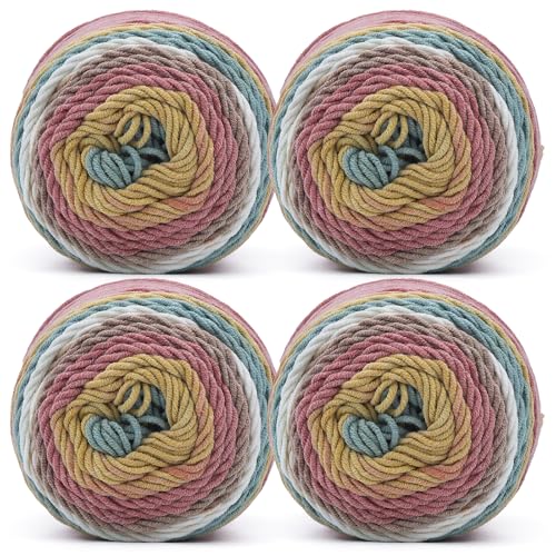 Baumwolle zum Häkeln Farbverlauf Weich 400g(100gx4) HäkelBaumwolle Dickes Garn Weich Baumwolle Zum Häkeln Farbverlauf Bunte Baumwolle Weben Baumwolle Für Schal Zum Stricken von YeyeCyrilze
