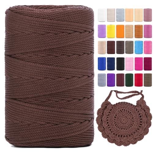 Polyester Makramee Garn 3mm X 225m，Makramee Band，Makramee Kordel 100% Polypropylene Yarn Makramee Schnur Kordel Garn Zum HäKeln FüR Makramee Blumenampel Deko KnüPfen Taschen Diy (Dunkelbraun, 1 Pcs) von YeyeCyrilze