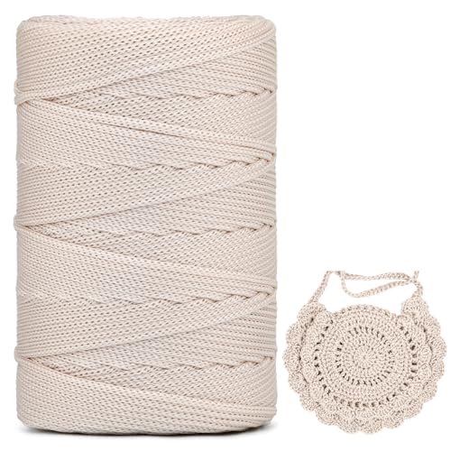 YeyeCyrilze Polypropylen Makramee Garn 3mm x 225m, Makramee Band, Polyester Garn zum Häkeln, Dekoration DIY Handwerk (Beige, 1 Pcs) von YeyeCyrilze