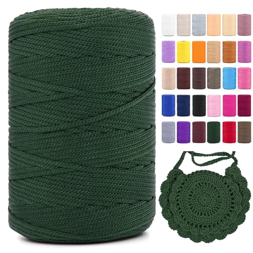 Polyester Makramee Garn 3mm X 225m，Makramee Band，Makramee Kordel 100% Polypropylene Yarn Makramee Schnur Kordel Garn Zum HäKeln FüR Makramee Blumenampel Deko KnüPfen Taschen Diy (Dunkelgrün, 1 Pcs) von YeyeCyrilze