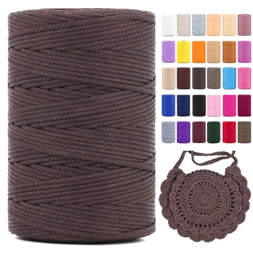 Polyester Makramee Garn 3mm X 225m，Makramee Band，Makramee Kordel 100% Polypropylene Yarn Makramee Schnur Kordel Garn Zum HäKeln FüR Makramee Blumenampel Deko KnüPfen Taschen (Dunkler Kaffee, 1 Pcs) von YeyeCyrilze