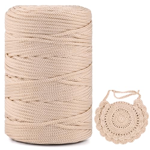 Polyester Makramee Garn 3mm X 225m，Makramee Band，Makramee Kordel 100% Polypropylene Yarn Makramee Schnur Kordel Garn Zum HäKeln FüR Makramee Blumenampel Deko KnüPfen Taschen DIY (Khakiweiß, 1 Pcs) von YeyeCyrilze