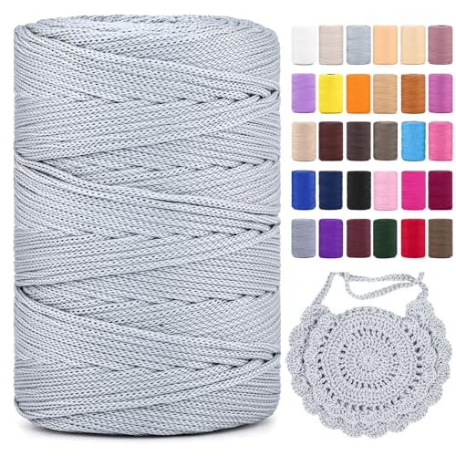Polyester Makramee Garn 3mm X 225m，Makramee Band，Makramee Kordel 100% Polypropylene Yarn Makramee Schnur Kordel Garn Zum HäKeln FüR Makramee Blumenampel Deko KnüPfen Taschen Diy (Silber, 1 Pcs) von YeyeCyrilze