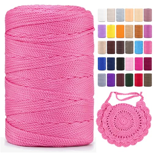 Polyester Makramee Garn 3mm X 225m，Makramee Band，Makramee Kordel 100% Polypropylene Yarn Makramee Schnur Kordel Garn Zum HäKeln FüR Makramee Blumenampel Deko KnüPfen Taschen (leuchtend rosa, 1 Pcs) von YeyeCyrilze