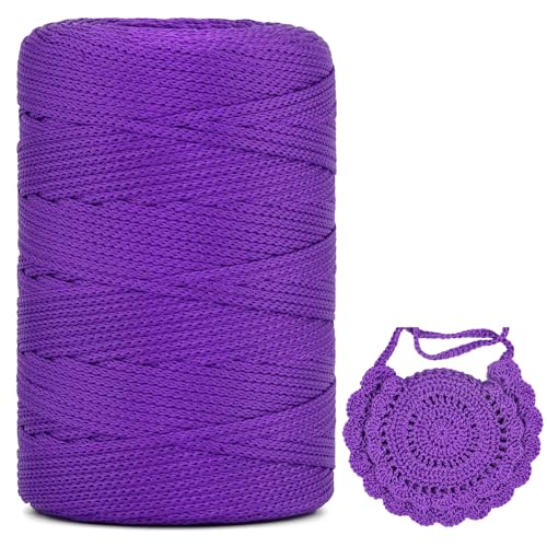 Polyester Makramee Garn 3mm X 225m，Makramee Band，Makramee Kordel 100% Polypropylene Yarn Makramee Schnur Kordel Garn Zum HäKeln FüR Makramee Blumenampel Deko KnüPfen Taschen DIY (Dunkellila, 1 Pcs) von YeyeCyrilze