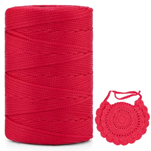 Polyester Makramee Garn 3mm X 225m，Makramee Band，Makramee Kordel 100% Polypropylene Yarn Makramee Schnur Kordel Garn Zum HäKeln FüR Makramee Blumenampel Deko KnüPfen Taschen DIY (Groß Rot, 1 Pcs) von YeyeCyrilze