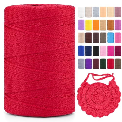 Polyester Makramee Garn 3mm X 225m，Makramee Band，Makramee Kordel 100% Polypropylene Yarn Makramee Schnur Kordel Garn Zum HäKeln FüR Makramee Blumenampel Deko KnüPfen Taschen DIY (Groß Rot, 1 Pcs) von YeyeCyrilze
