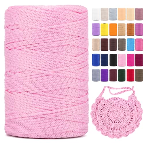 Polyester Makramee Garn 3mm X 225m，Makramee Band，Makramee Kordel 100% Polypropylene Yarn Makramee Schnur Kordel Garn Zum HäKeln FüR Makramee Blumenampel Deko KnüPfen Taschen DIY (Hell-pink, 1 Pcs) von YeyeCyrilze