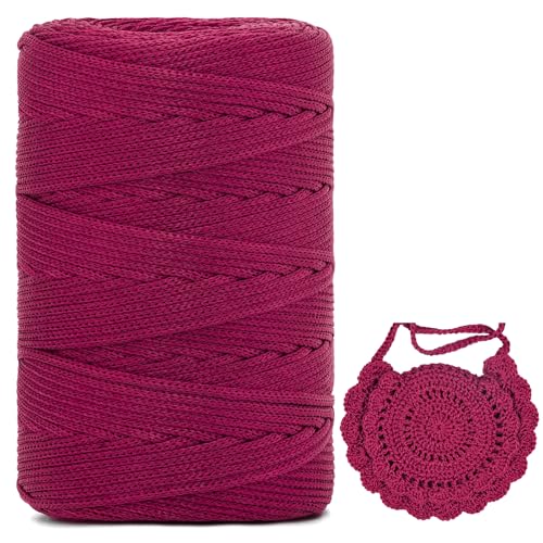 Polyester Makramee Garn 3mm X 225m，Makramee Band，Makramee Kordel 100% Polypropylene Yarn Makramee Schnur Kordel Garn Zum HäKeln FüR Makramee Blumenampel Deko KnüPfen Taschen DIY (Rotwein, 1 Pcs) von YeyeCyrilze