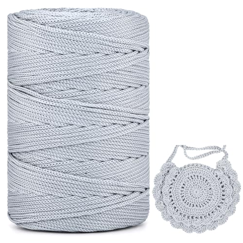 Polyester Makramee Garn 3mm X 225m，Makramee Band，Makramee Kordel 100% Polypropylene Yarn Makramee Schnur Kordel Garn Zum HäKeln FüR Makramee Blumenampel Deko KnüPfen Taschen DIY (Silber, 1 Pcs) von YeyeCyrilze