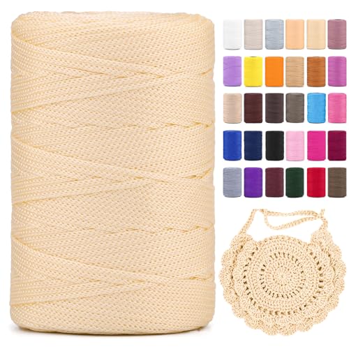 Polyester Makramee Garn 3mm X 225m，Makramee Band，Makramee Kordel 100% Polypropylene Yarn Makramee Schnur Kordel Garn Zum HäKeln FüR Makramee Blumenampel Deko KnüPfen Taschen Diy (Creme, 1 Pcs) von YeyeCyrilze