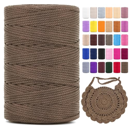 Polyester Makramee Garn 3mm X 225m，Makramee Band，Makramee Kordel 100% Polypropylene Yarn Makramee Schnur Kordel Garn Zum HäKeln FüR Makramee Blumenampel Deko KnüPfen Taschen Diy (Dunkles Kamel, 1 Pcs) von YeyeCyrilze