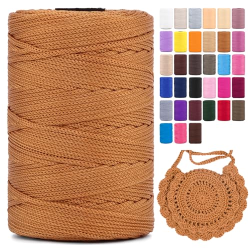 Polyester Makramee Garn 3mm X 225m，Makramee Band，Makramee Kordel 100% Polypropylene Yarn Makramee Schnur Kordel Garn Zum HäKeln FüR Makramee Blumenampel Deko KnüPfen Taschen Diy (Dunkles Khaki, 1 Pcs) von YeyeCyrilze