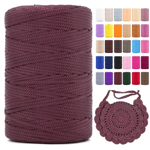 Polyester Makramee Garn 3mm X 225m，Makramee Band，Makramee Kordel 100% Polypropylene Yarn Makramee Schnur Kordel Garn Zum HäKeln FüR Makramee Blumenampel Deko KnüPfen Taschen Diy (Gummi Rot, 1 Pcs) von YeyeCyrilze
